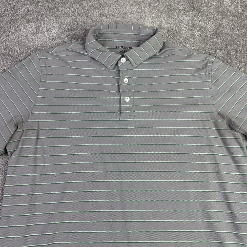 Untuckit Shirt Men’s Large Gray Striped Pima Cotten Short Sleeve Polo